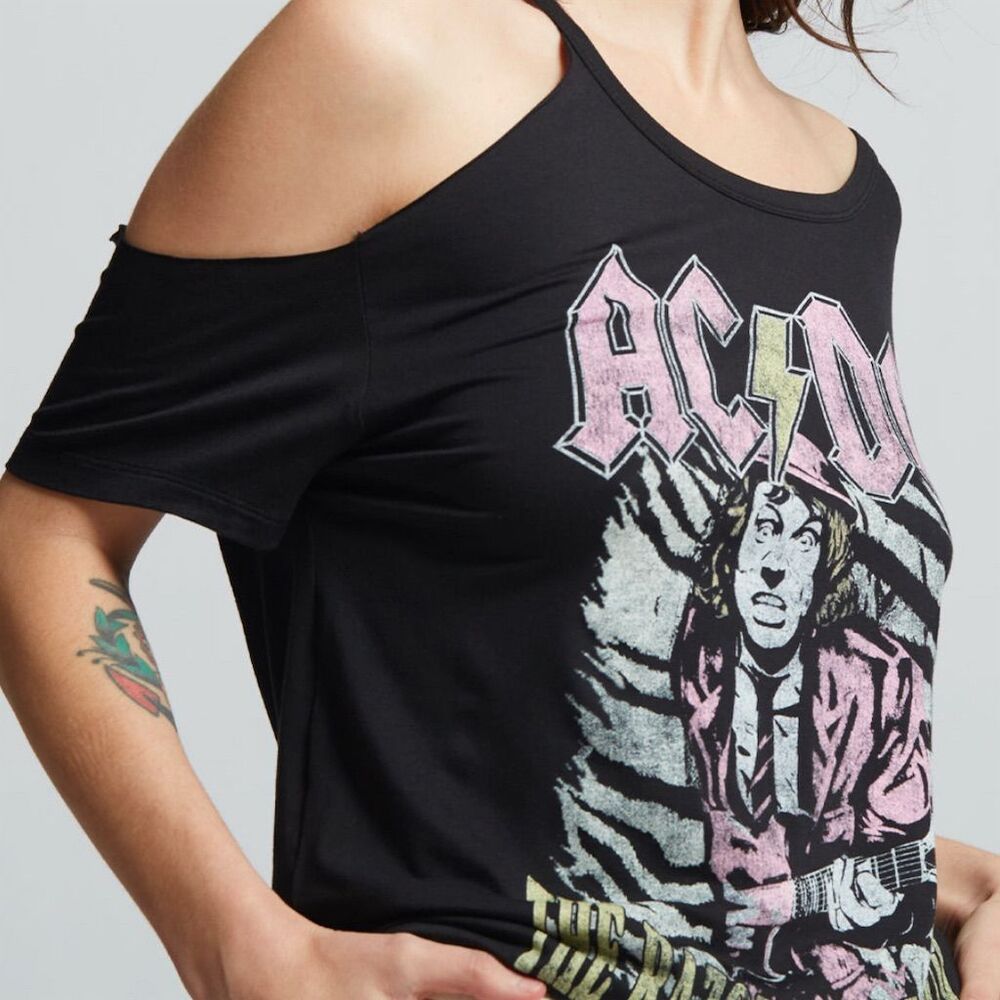 Recycled Karma AC/DC The Razors Edge Tour Cold Shoulder Tee Black Size Small